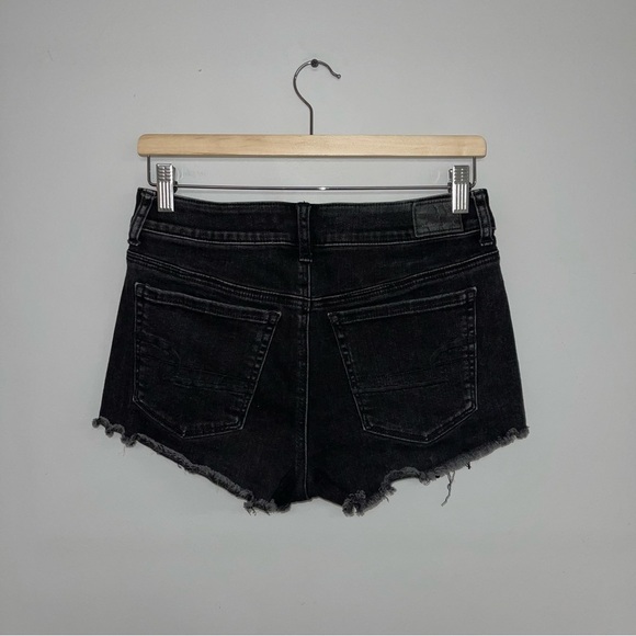 American Eagle Hi-Rise Shortie Size 8 US Black Jean Shorts Super Super Stretch X - Picture 7 of 14